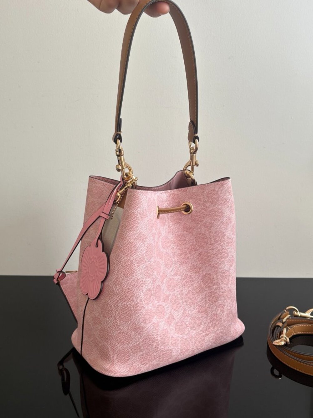 Coach Pink Monogram Drawstring Bucket Bag - Picture 5 of 9